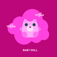 Baby doll pink with cute black eyes sitting on dark pink background flat concept design