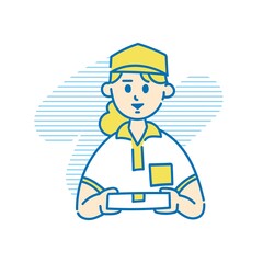 配送荷物を渡す・荷物を預かる女性配達員