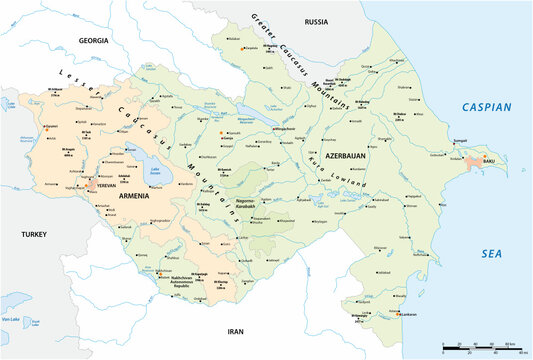 Vector map of Caucasus States Armenia and Azerbaijan