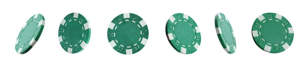 Set with green casino chips on white background. Banner design