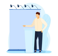 Promotion stand, expo center, business advertising exhibition, blank template, cartoon vector illustration, isolated on white.