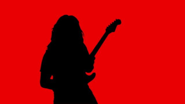 Heavy Metal Guitarist With Long Hair Cutout On Red