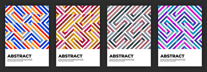 Colorful geometric Maze Poster  Sets, Abstract Background Cover Design with labyrinth pattern, Vector Layout Templates for Brochures, flyers etc.