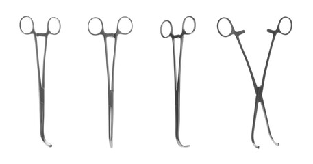 Set with surgical instruments on white background. Banner design