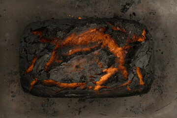 Dark Food photography, Burnt bread, text space