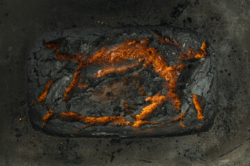Dark Food photography, Burnt bread, text space