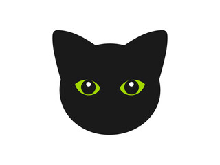 Cute black cat with green eyes. Cat head icon.