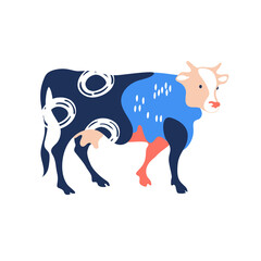 Cow silhouette made of multi-colored segments. Farm illustration.