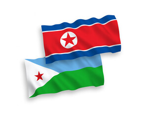 Obraz premium Flags of North Korea and Republic of Djibouti on a white background