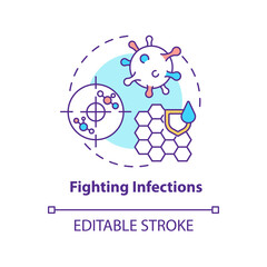 Fighting infections concept icon. Liver function idea thin line illustration. Destroying foreign bacteria. Immune system strengthening. Vector isolated outline RGB color drawing. Editable stroke