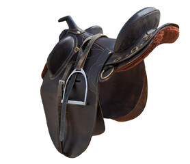 Saddle leather with stirrups.