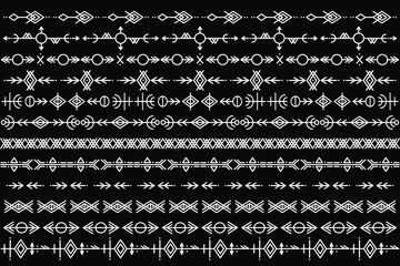 Set of Vector Pattern Brushes. Ethnic pattern. create borders, frames, dividers. Hand drawn template design elements. Vector illustration.