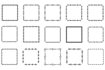 Set of square frames and monograms. Collection decorative square borders. Abstract doodle. Doodle logo design elements. Template labels, stickers, cards. Vector illustration.