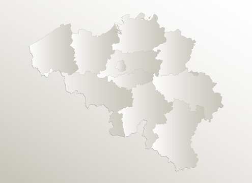Belgium map, administrative division, separates regions, card paper 3D natural blank