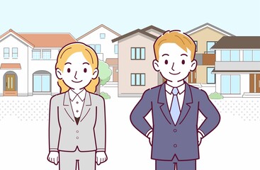 ブロンドヘアのビジネスマン男女