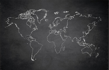World continents map, administrative division, separates continent, design card blackboard chalkboard blank