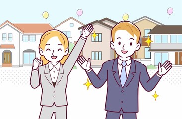 ブロンドヘアのビジネスマン男女