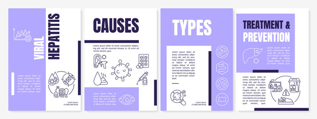 Viral hepatitis brochure template. Treatment, prevention. Reasons. Flyer, booklet, leaflet print, cover design with linear icons. Vector layouts for presentation, annual reports, advertisement pages