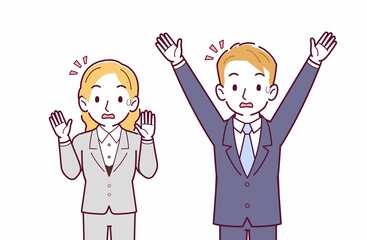 ブロンドヘアのビジネスマン男女