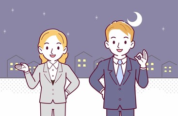 ブロンドヘアのビジネスマン男女