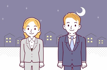 ブロンドヘアのビジネスマン男女