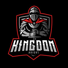 Iron Knight esports logo design. A knight holding a sword stuck in the ground. Mascot design © Profdesigns
