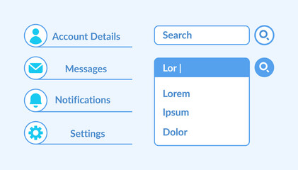 Online banking account settings UI elements kit. User profile isolated vector icon, bar and dashboard template. Web design widget collection for mobile application with light theme interface