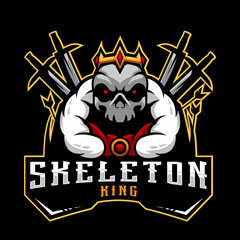 Skeleton king esport logo design. Skull King of War. Mascot design