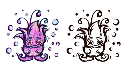 Fotobehang cute Little lilac monster vector clip art. Design for print, party decoration, illustration, mascot. © Nikita