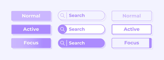 Active and inactive options UI elements kit. Choose settings, search tab isolated vector icon, bar, dashboard template. Web design widget collection for mobile application with light theme interface