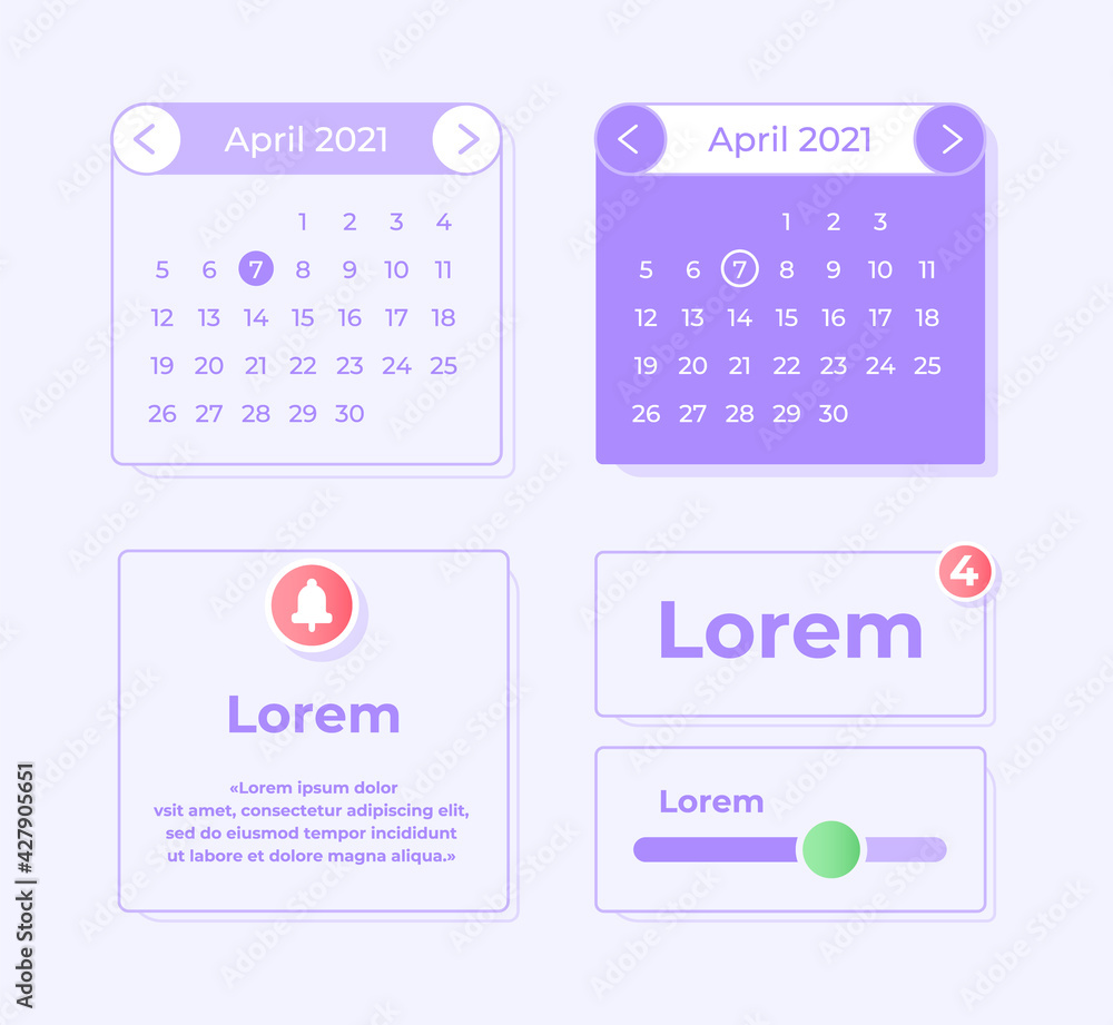 Poster monthly calendar ui elements kit. online tracker with reminders isolated vector icon, bar and dashbo
