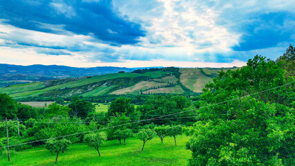 Aerial view of Tuscany Hills in spring season