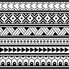 Polynesian ethnic Maori geometric seamless vector pattern, cool Hawaiian tribal fabric print or textile design in black and white
- 427906499