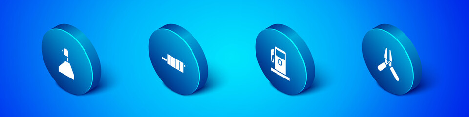 Set Isometric Gear shifter, Petrol or Gas station, Car battery jumper power cable and muffler icon. Vector