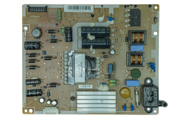 Modern power supply board with inverter for LCD TV. Isolated on a white background