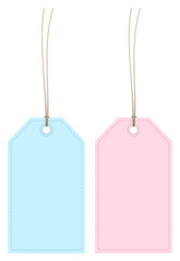 Zwei Hangtags Naht Blau Rosa