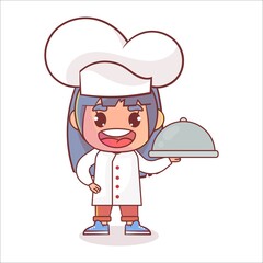 Happy cute girl chef isolated on white Premium Vector
