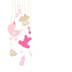 Links H&auml;ngende Babysymbole M&auml;dchen  Pink Beige