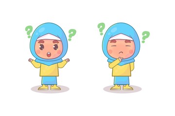 Kid hijab thinking face Premium Vector
