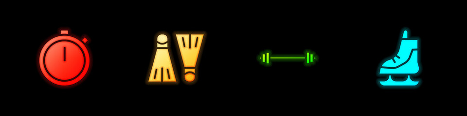 Set Stopwatch, Rubber flippers for swimming, Barbell and Skates icon. Vector © Kostiantyn
