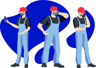 Naklejka premium Construction. Builders, group illustration. Vector illustration. Industrial theme. Episode from the life of workers. Carpenters. 