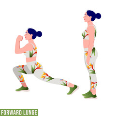 Forward Lunge exercise, Woman workout fitness, aerobic and exercises. Vector Illustration.	