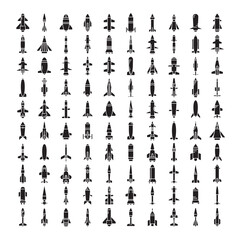 torpedo missile icons vector set