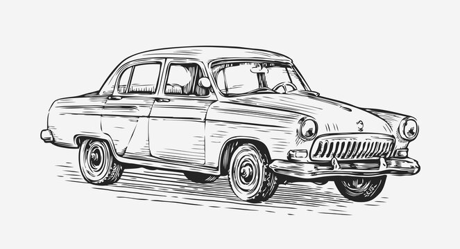 Retro car vector illustration. Automotive concept in vintage sketch style
