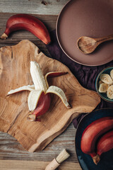Fresh raw red bananas from South America