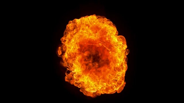 Super slow motion of fire blast isolated on black background.
