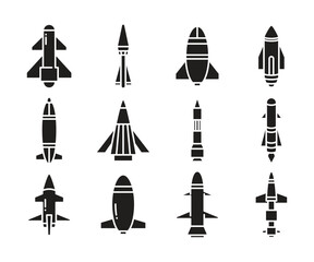 torpedo missile icons vector set