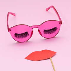 Pink glasses with eyelashes and lips