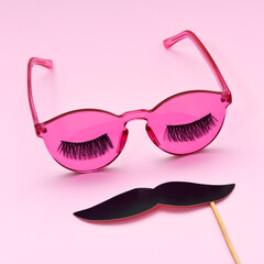 Pink glasses with eyelashes and mustache