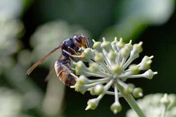 Frelon à patte jaune, Frelon asiatique Vespa velutina nigrithorax sur lierre